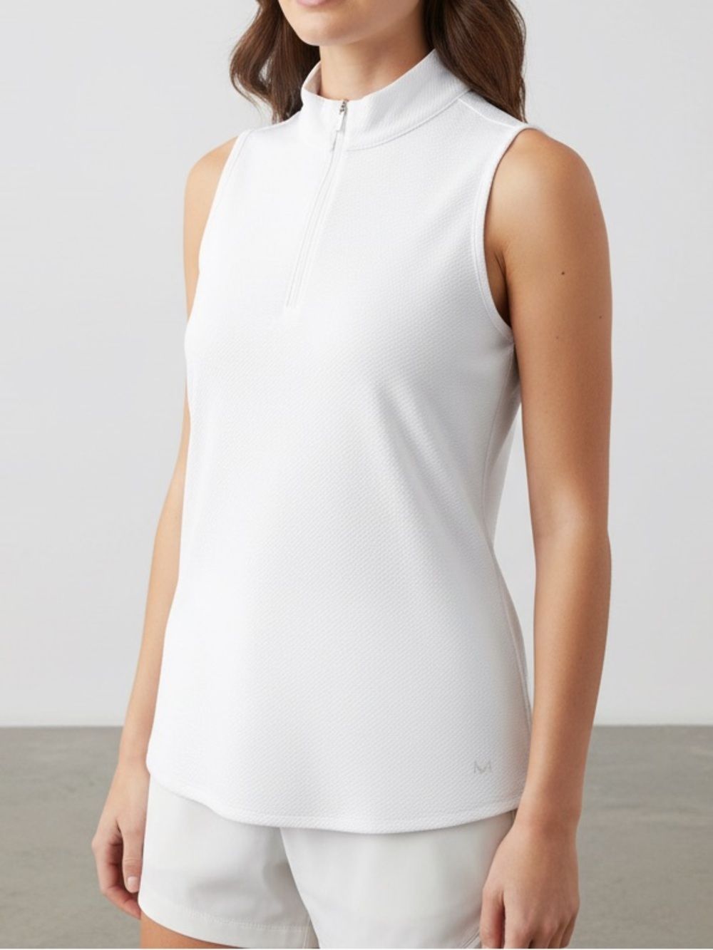 Maggie Lane Medium White Sleeveless Golf Polo Waffle Knit Pickleball Coastal